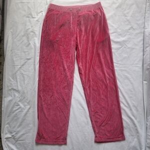 Pink Velour Velvet Bottoms Womens Size XL Tracksuit Pants Y2K 2000s Barbiecore